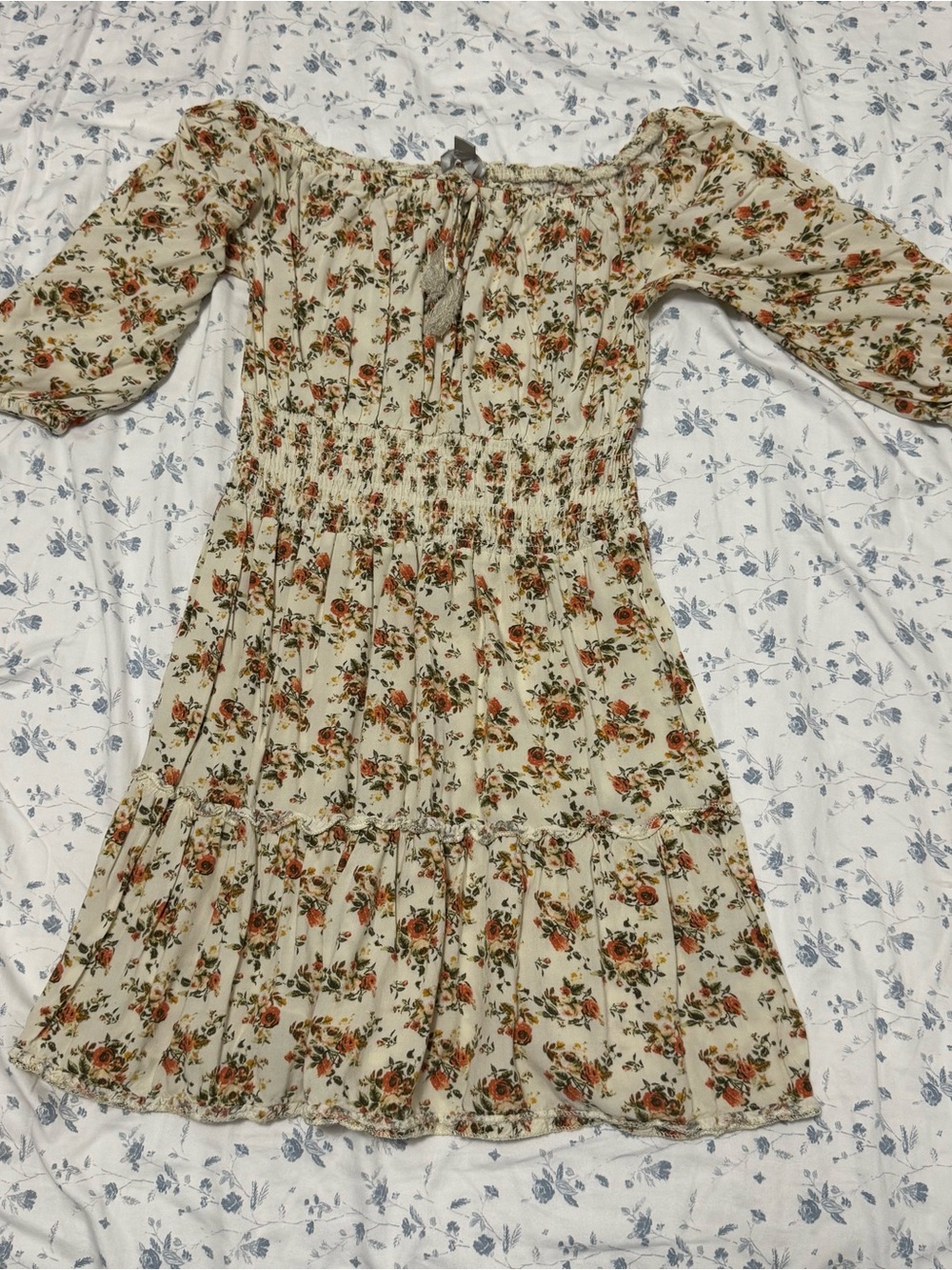 Justify Cream Dress with Rust and Green Floral Print